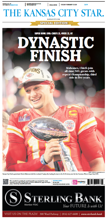 23'-24' Super Bowl Championship Commemorative Game Winning Newspaper (Tues, Feb. 13)